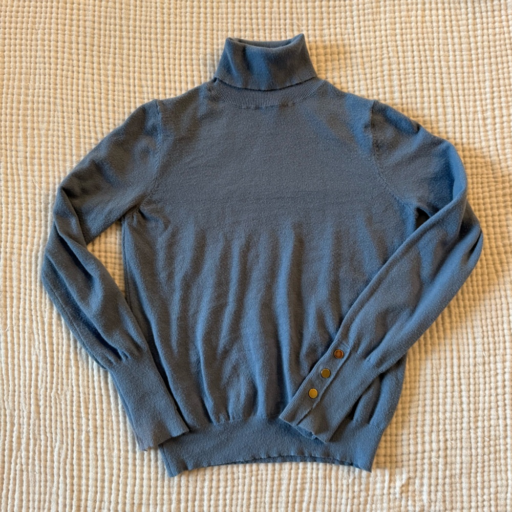Blue Turtleneck with Button-Detail